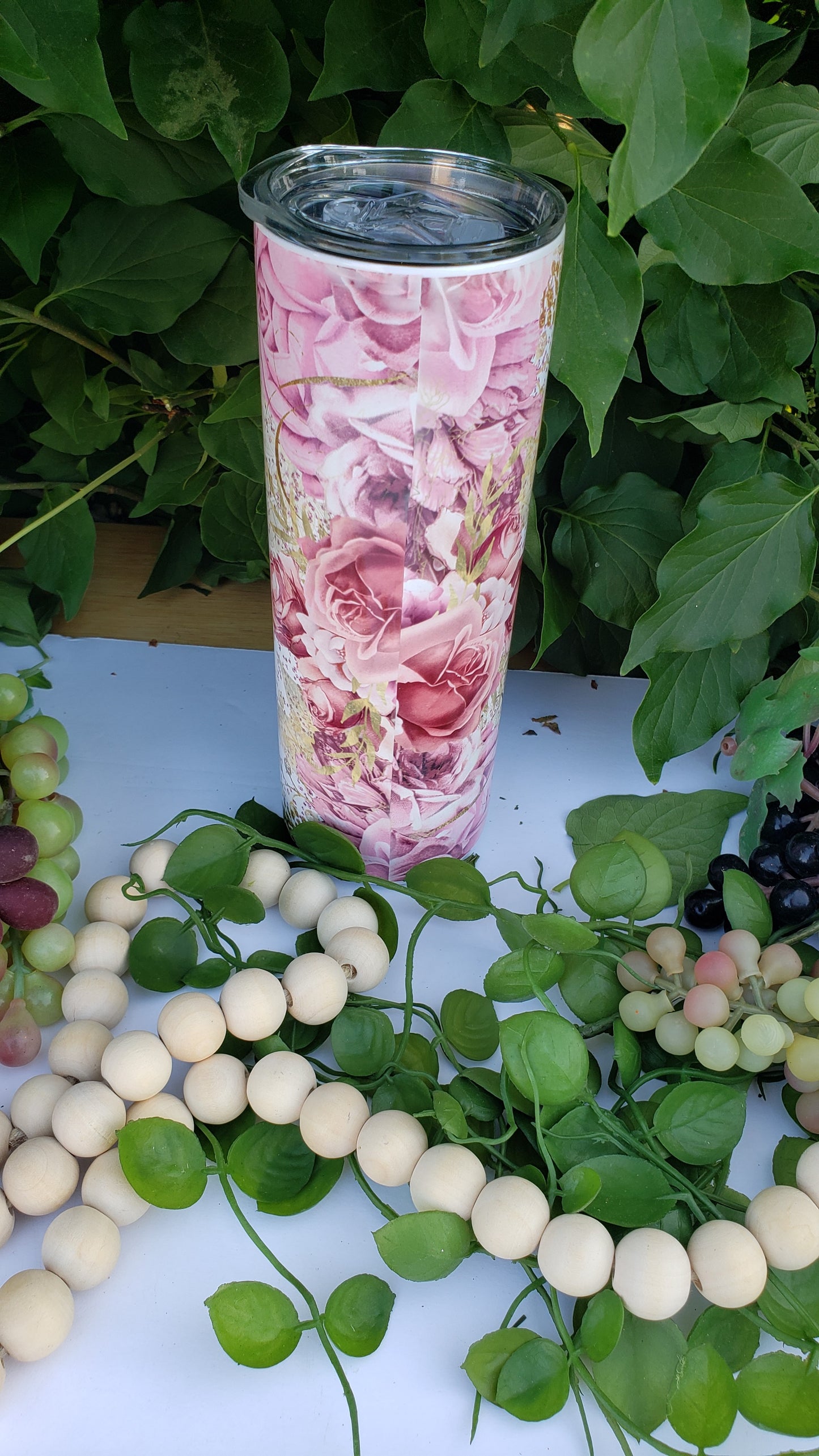 Tumbler - Bride - Burgundy/Pink Flowers