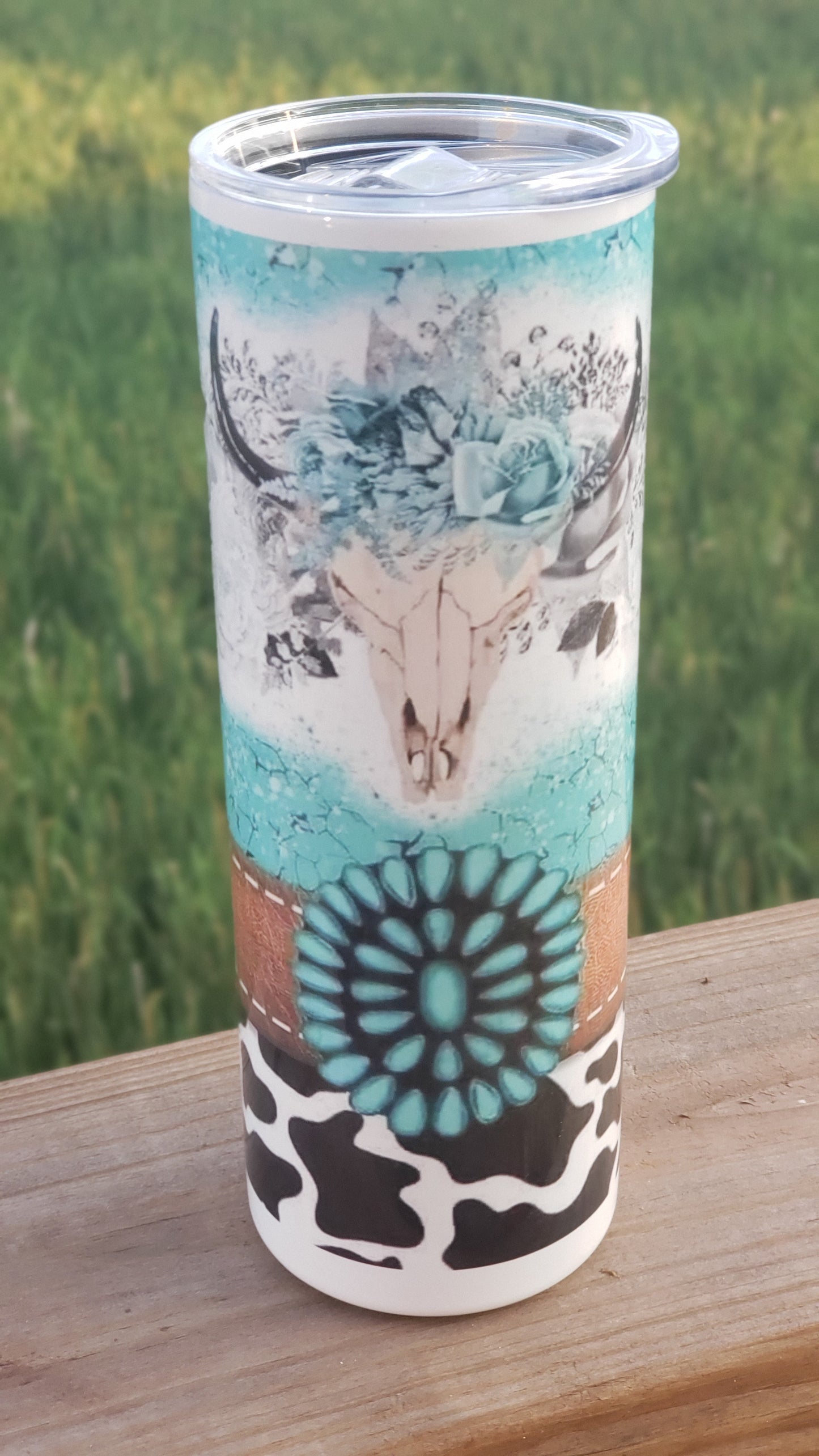 Tumbler - Turquoise Cow Skull