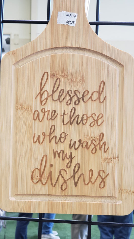 Cutting Board - Bamboo - 14 x 7 with Drip Ring -Blessed are those who wash my dishes