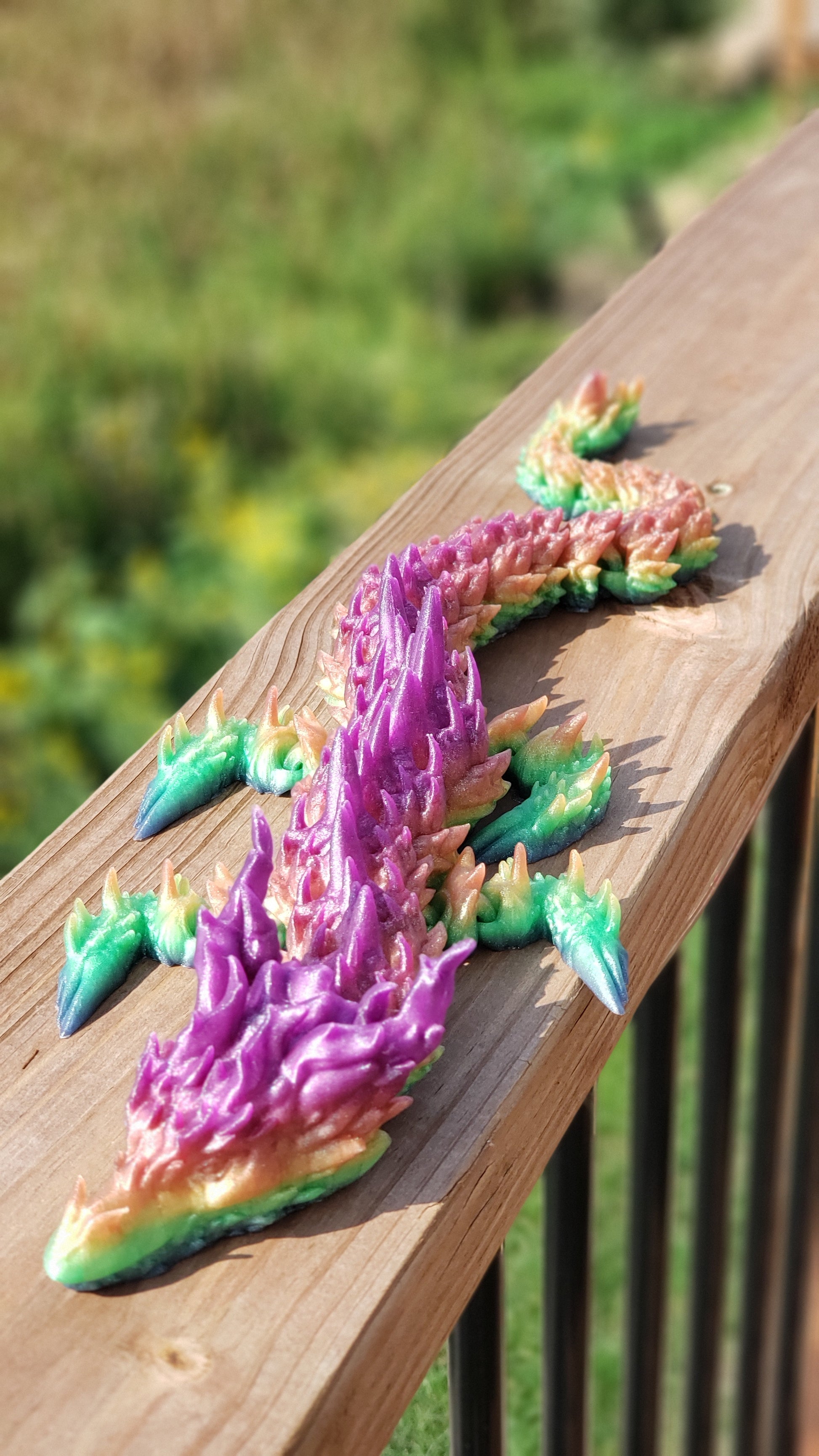 3D Printed Dragon, Multi-Color, Colorful, Articulating, Cheap, Inexpensive, Gift, Present, Filament, Color Changing, Long, Large, toy, animal, rainbow, purple, green, yellow