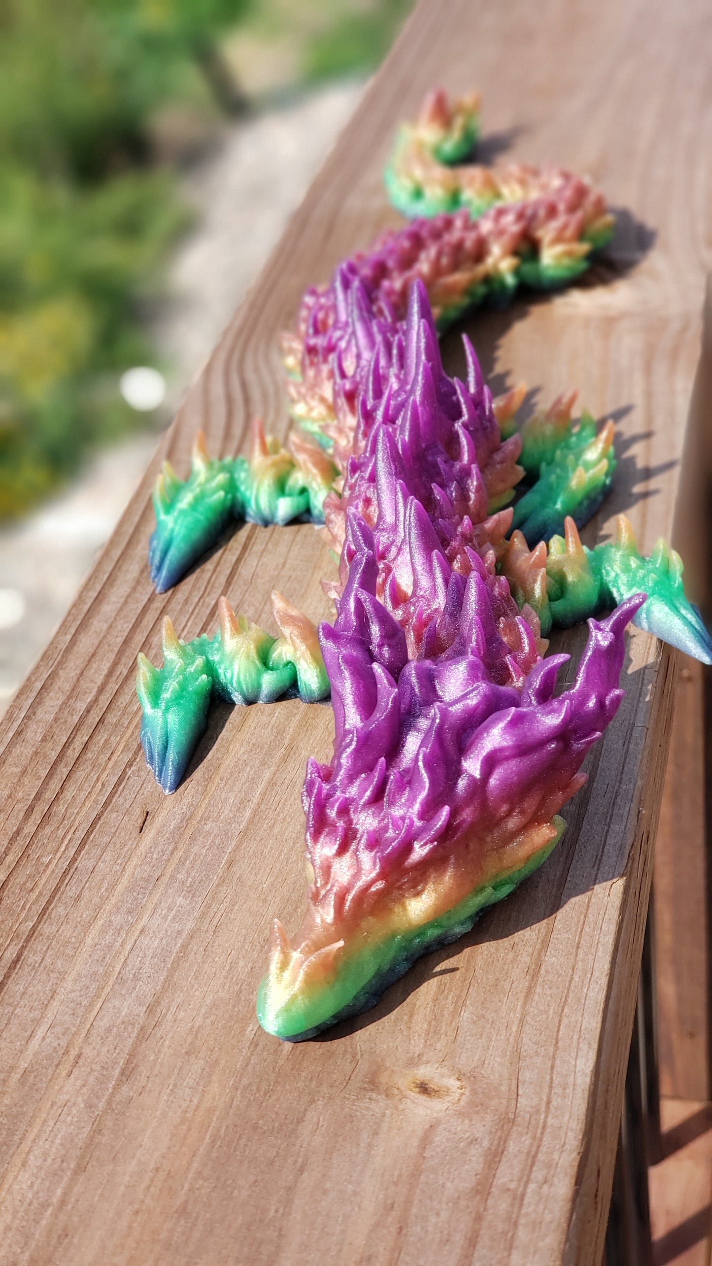 3D Printed Dragon, Multi-Color, Colorful, Articulating, Cheap, Inexpensive, Gift, Present, Filament, Color Changing, Long, Large, toy, animal, rainbow, purple, green, yellow