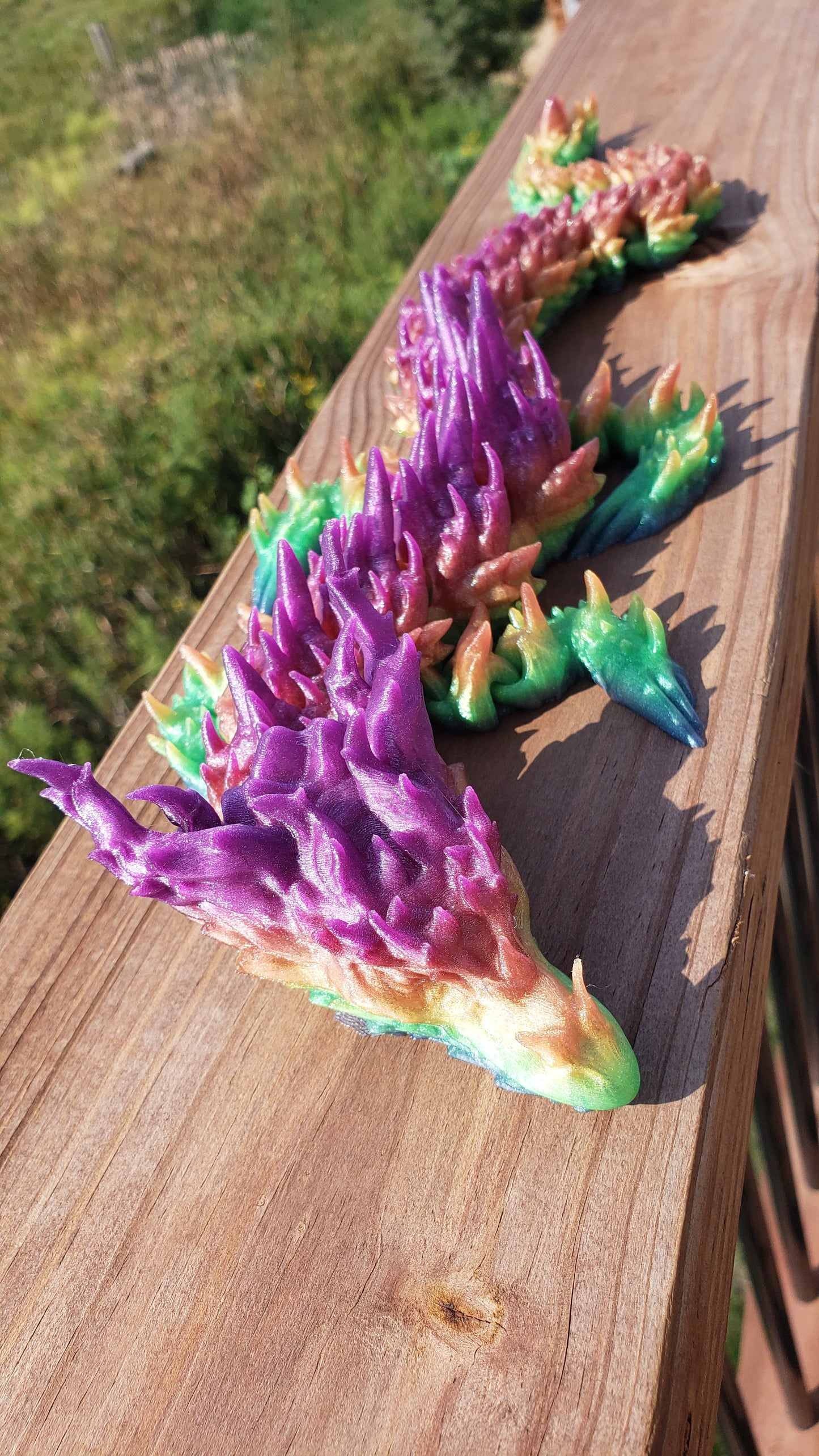 3D Printed Dragon, Multi-Color, Colorful, Articulating, Cheap, Inexpensive, Gift, Present, Filament, Color Changing, Long, Large, toy, animal, rainbow, purple, green, yellow