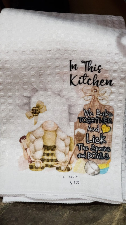 Waffle Towel - Gnome in this kitchen we lick the spoon